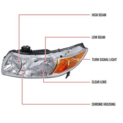 2006-2011 Honda Civic Coupe Factory Style Crystal Headlights Chrome/Clear Lens