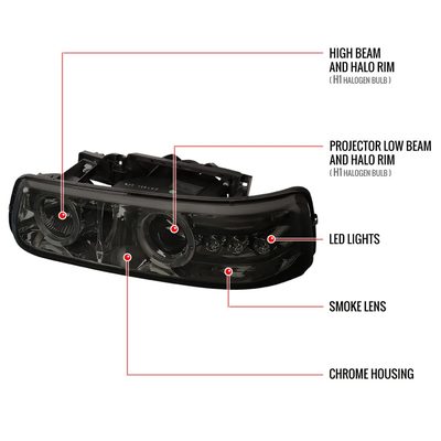 1999-2002 Chevy Silverado/ 00-2006 Tahoe Suburban Dual Halo Headlights Smoke