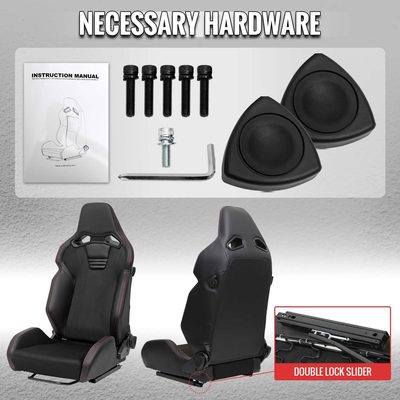 Universal Racing Seat Black Pu And Black Suede With Double Black Stitch