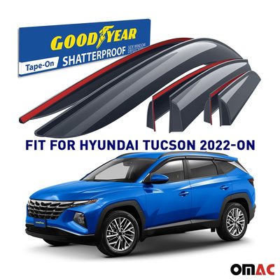 Goodyear Wind Deflectors for Hyundai Tucson 2021-2025 Tape-On Premium Smoke 6Pcs