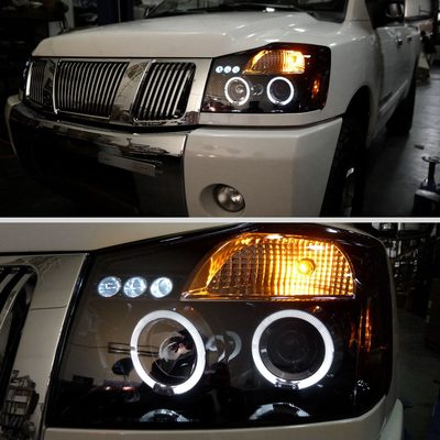 2004-2015 Nissan Titan/ 2004-2007 Armada Dual Halo Projector Headlights Black