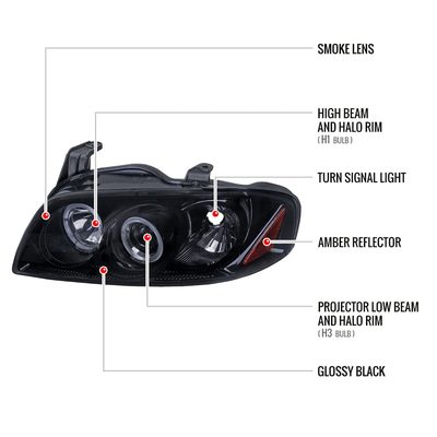2004-2006 Nissan Sentra Dual Halo Projector Headlights Glossy Black/Smoke Lens