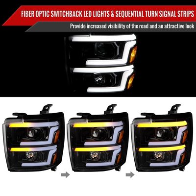 2015-2019 Chevy Silverado 2500HD/3500HD LED Signal Projector Headlights Smoke