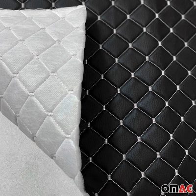 55"x39" Car Upholstery Fabric Embossed Black Faux Leather White Diamond Stitch