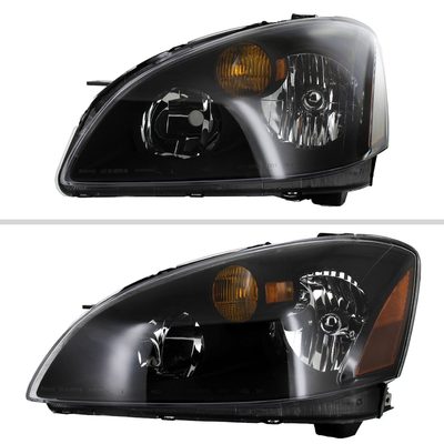 2002-2004 Nissan Altima Crystal Headlights w/ Amber Reflector Matt Black/Clear