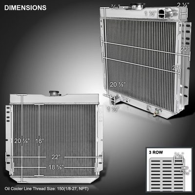 1963-1977 Ford Mustang/Maverick Mercury Alu 3Row Performance Radiator