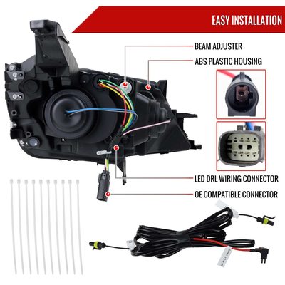 For Chevrolet Impala 2014-2020 LED DRL Sequential Projector Headlights Matte Black Housing Clear Lens