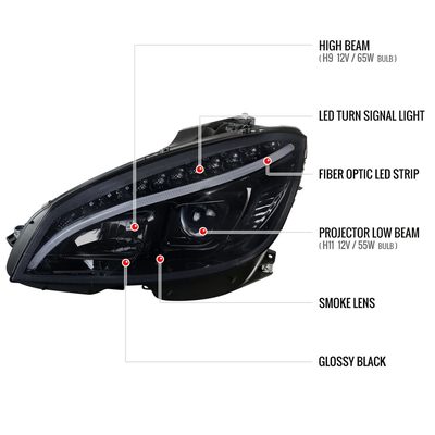 2008-2011 Mercedes W204 C Class Headlights LED Light Bar&LED Signal Smoked