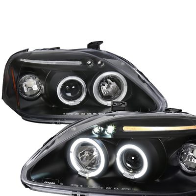 1999-2000 Honda Civic Dual Halo Projector Headlights Matte Black/Clear Lens