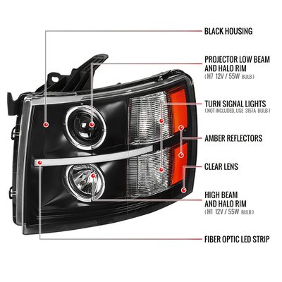 2007-2013 Chevy Silverado 1500 2500HD 3500HD Dual Halo LED Headlights Black