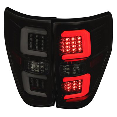 2009-2014 Ford F-150 White C-Bar LED Tail Lights Glossy Black/Smoke Lens