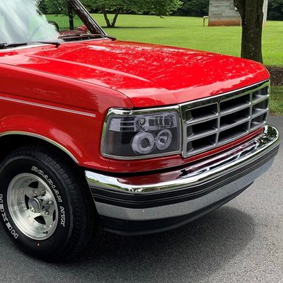 1992-1996 Ford F-150 F-250 F-350 Bronco Dual Halo Projector Headlights Smoke