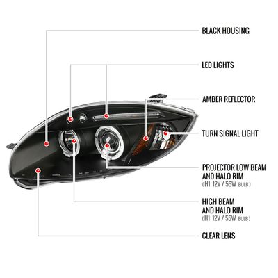 2006-2011 Mitsubishi Eclipse Dual Halo Projector Headlights Matte Black/Clear