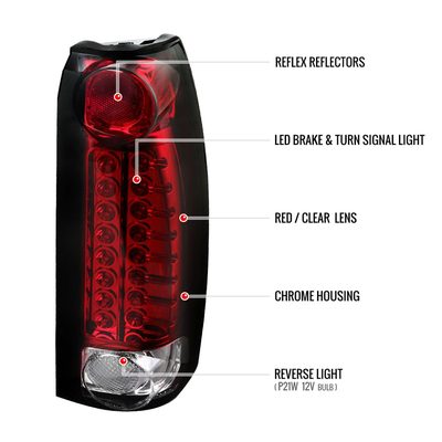 1988-2000 Chevy Silverado/Tahoe/Sierra/Jimmy/Yukon LED Tail Lights Chrome/Red