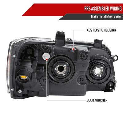 2004-2007 Toyota Highlander Factory Style Headlights Matte Black/Clear Lens