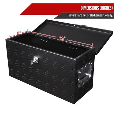Universal 24" Heavy Duty Black Aluminum Tool Box w/ Side Handles Lock & Keys