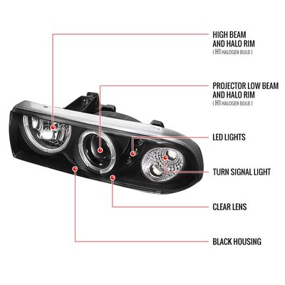 1998-2004 Chevy S10 Blazer Dual Halo Projector Headlights Bumper Lights Black