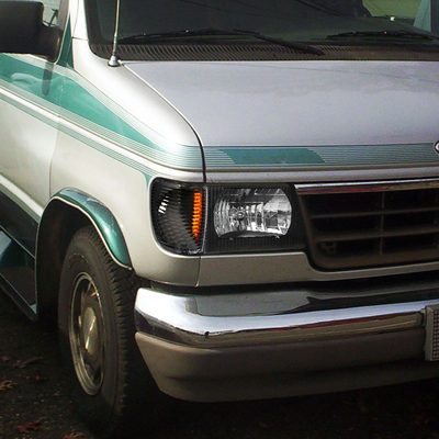 1992-2006 Ford Econoline Factory Style Crystal Headlights Matte Black/Clear