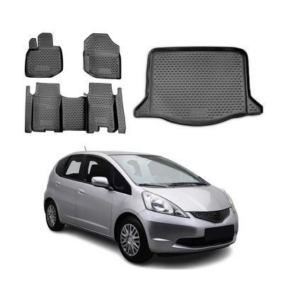 2009-2013 Honda Fit 2.gen Hatchback Floor Mats & Cargo Liner Full Set All Weather Black
