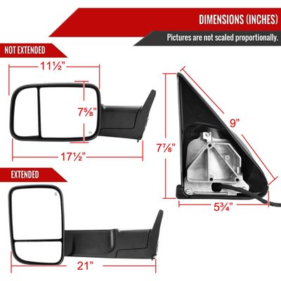 1998-2001 Dodge RAM 1500 2500 3500 Black Heated Towing Mirrors & Turn Signal