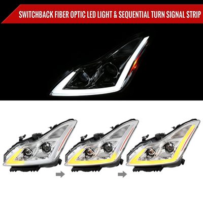 2008-2013 Infiniti G37/ 2014-2015 Q60 LED Signal Headlights Chrome Glossy Black