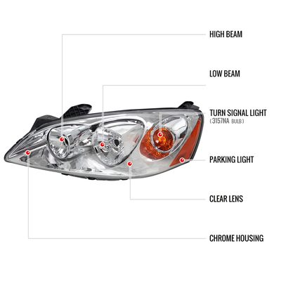 2005-2010 Pontiac G6 Factory Style Headlights w/ Amber Reflectors Chrome/Clear