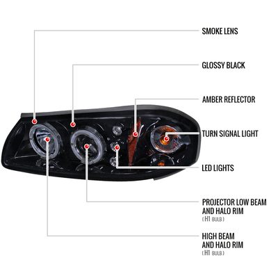 2000-2005 Chevy Impala Dual Halo Projector Headlights Glossy Black/Smoke Lens