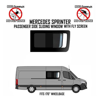 2007-2025 Mercedes Sprinter Sliding Window With Fly Screen Passenger Side