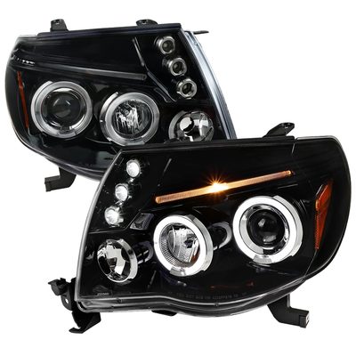 2005-2011 Toyota Tacoma Dual Halo Projector Headlights Jet Black/Clear Lens