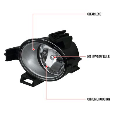 2004-2006 Nissan Quest/Altima H11 Fog Lights Kit Chrome Housing/Clear Lens
