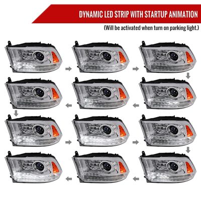 2013-2018 RAM 1500 2500 3500 Sequential LED Signal Projector Headlights Chrome