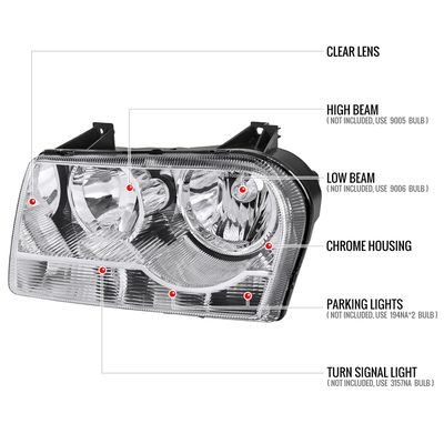 2005-2010 Chrysler 300 Factory Style Headlights Chrome Housing/Clear Lens