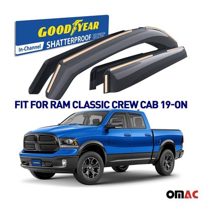 Goodyear Wind Deflectors for Dodge Ram 1500 2019-2025 Crew Cab Shatterproof 4x