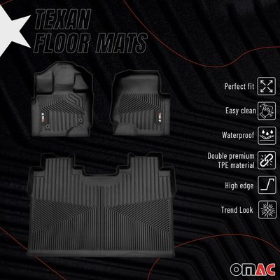 2015-2020 Ford F150 SuperCrew Premium Floor Mats Liners First and Second Row Set Black