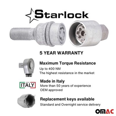 Wheel Lock Kit for Audi Q2 Q3 Q4 E-Tron Q5 M14X1,5 Galvanized Silver 4Locks&1Key