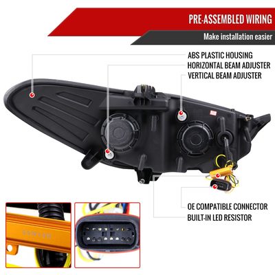 2013-2016 Ford Fusion Sequential Turn Signal Projector Headlights Matt Black