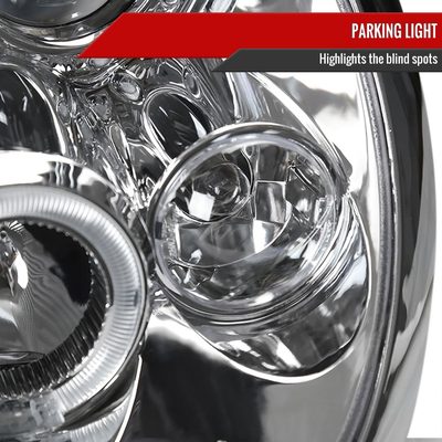 2002-2008 Mini Cooper R50 R53 R52 Single Halo Projector Headlights Chrome