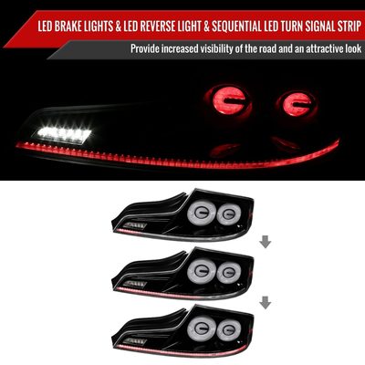 2003-2007 Infiniti G35 Coupe White LED Halo Signal Tail Lights Glossy Black