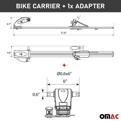 Roof Bicycle Rack Bike Carrier Alu. Upright With Optional 0,6x6 inch Fork Kit