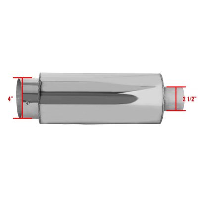 Universal 2.5" Inlet/4" Outlet S.Steel Spiral Flow Exhaust Muffler w/Slanted Tip