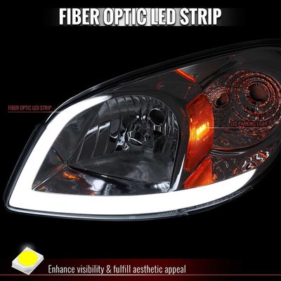 For Chevrolet Cobalt / Pontiac G5 2005-2010 Factory Style Headlights With LED DRL Light Strip Chrome Housing Clear Lens