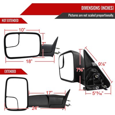 1998-2002 Dodge RAM Adjustable Heated Manual Fold & Extendable Towing Mirrors