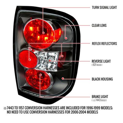 1996-2004 Nisssan Pathfinder/ Infiniti QX4 Tail Lights Matte Black/Clear Lens