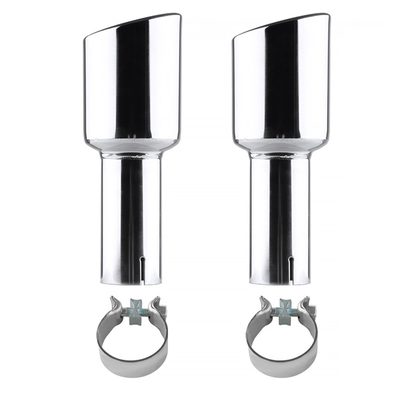 Universal 2.5" Inlet/4.125" Outlet Chrome S.Steel Angled Exhaust Tips - 2PC