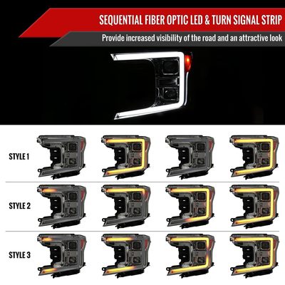 2018-2020 Ford F-150 LED C-Bar Headlights Signal Lights Chrome / Smoked