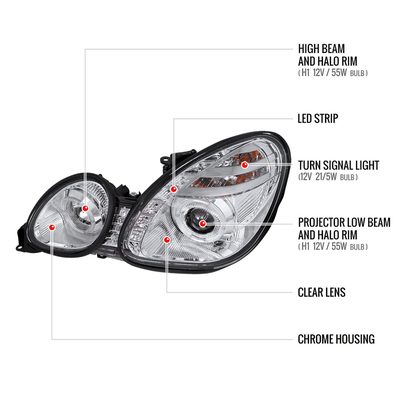 1998-2005 Lexus GS300/GS400/GS430 Halo Projector Headlights LED Light Chrome