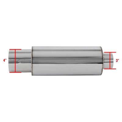 Universal 3" Inlet/4" Outlet S.Steel Spiral Flow Exhaust Muffler w/ Silencer
