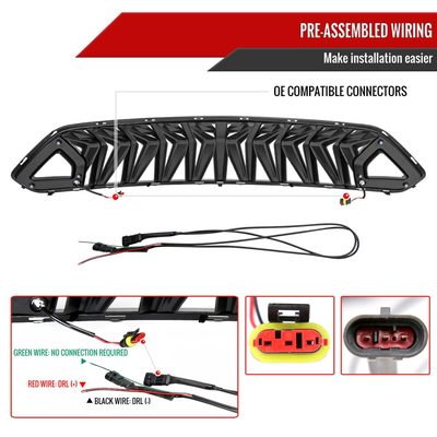 2018-2023 Ford Mustang Shark Hood Grille w/3D Smoke LED Turn Signal Lights