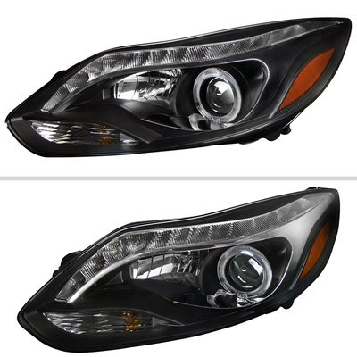 2012-2014 Ford Focus Halo Projector Headlights LED Light Strip Matt Black