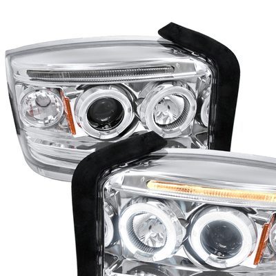 2005-2007 Dodge Dakota Dual Halo Projector Headlights Chrome/Clear Lens